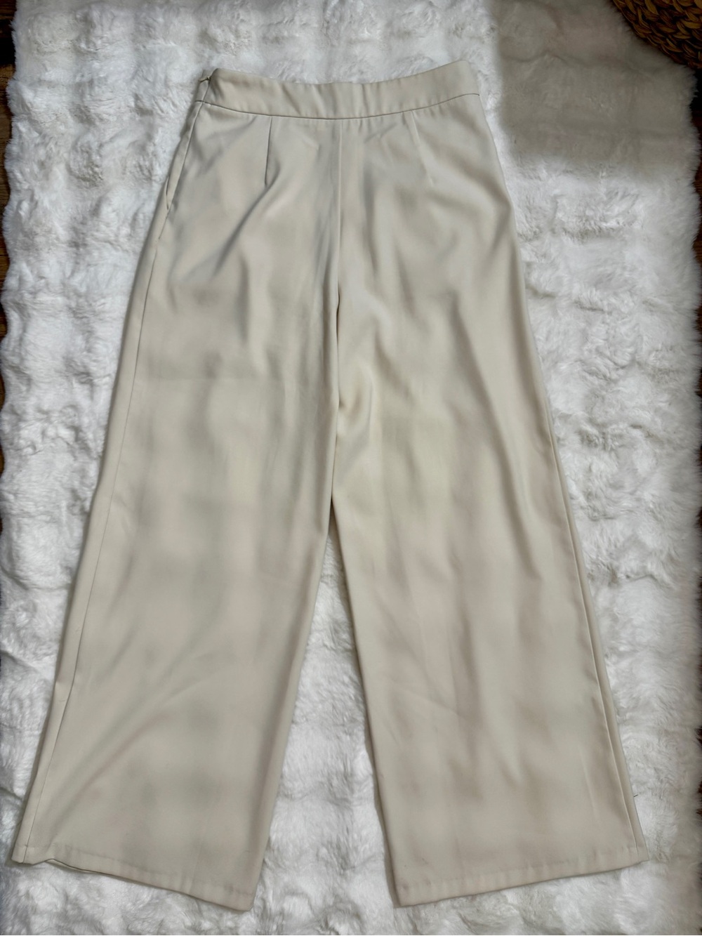 Avec Les Filles Ivory Cream Wide Leg Pleated Trousers Size 4
